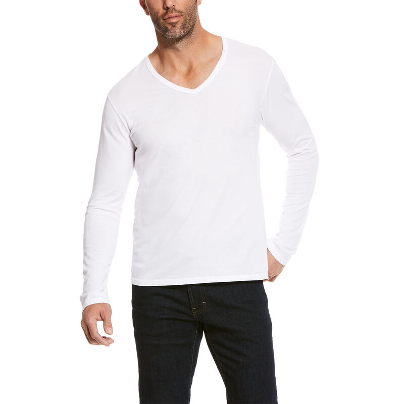 Ariat Western: Manga Larga V-neck Camisetas Hombre - Blancas (THUMS0812)